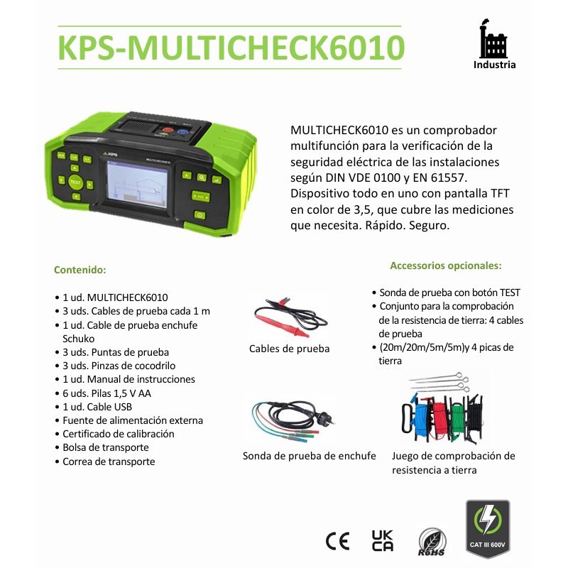 Comprobador Multifunción REBT KPS MULTICHECK6010 para Instaladores Eléctricos - Imagen 2