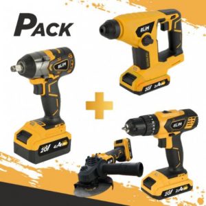 PACK 20V TALADRO + LLAVE DE IMPACTO + RADIAL + MARTILLO + 3 BATERIAS BLIM