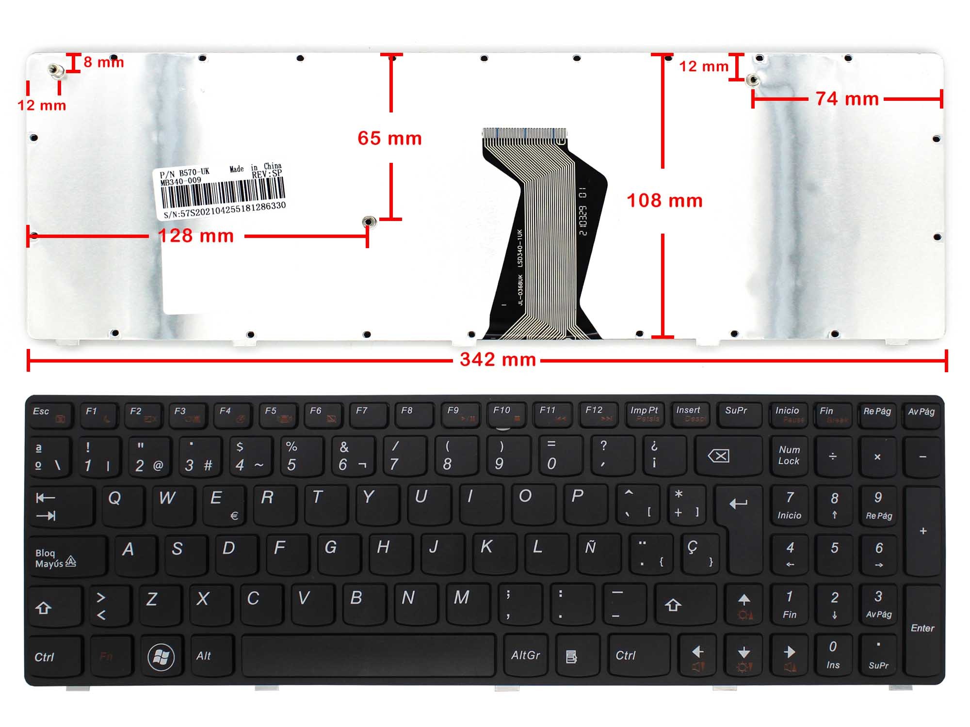 TECLADO PARA PORTÁTIL IBM LENOVO 9Z.N5SSW.R0S - Imagen 2