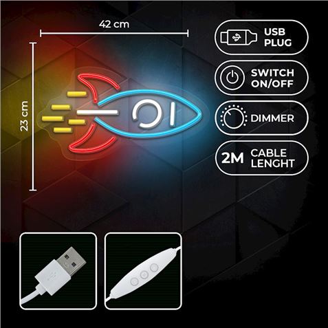 LAMPARA DECORATIVA NEON LED ROCKET FOREVER - Imagen 3