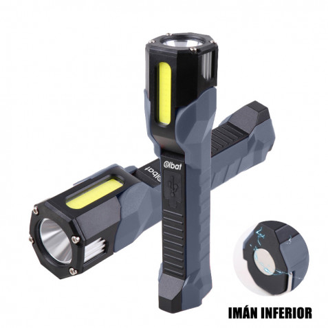 LINTERNA DE TRABAJO LED RECARGABLE 1000LM IPX5 CABEZAL ROTATIVO 90º ELBAT - Imagen 3