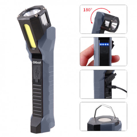 LINTERNA DE TRABAJO LED RECARGABLE 1000LM IPX5 CABEZAL ROTATIVO 90º ELBAT - Imagen 4